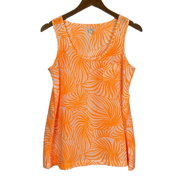 GAP | Neon Orange Tropical Leaf Print Sheer Pocket Sleeveless Tank - Picture 1 of 8